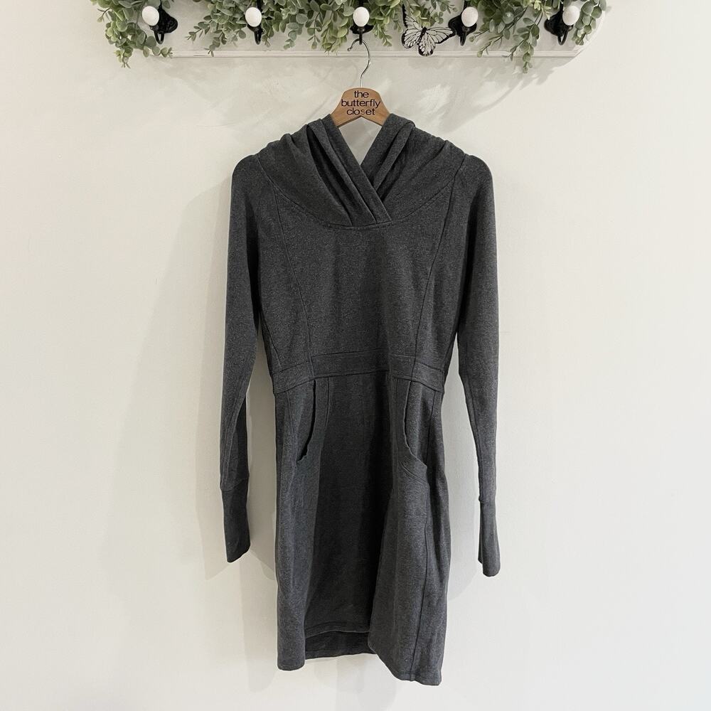 Athleta Cooldown Sweatshirt Dress in charcoal heather Size XS hooded M4559